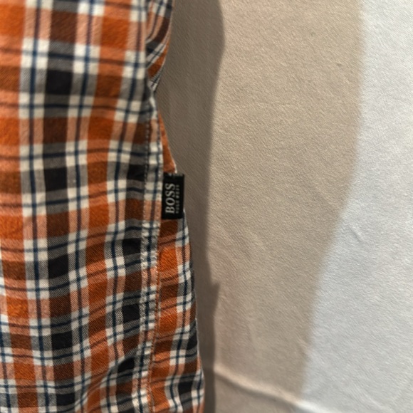 Hugo Boss Men’s Orange Plaid Button Down Shirt, Size Large - Picture 3 of 5